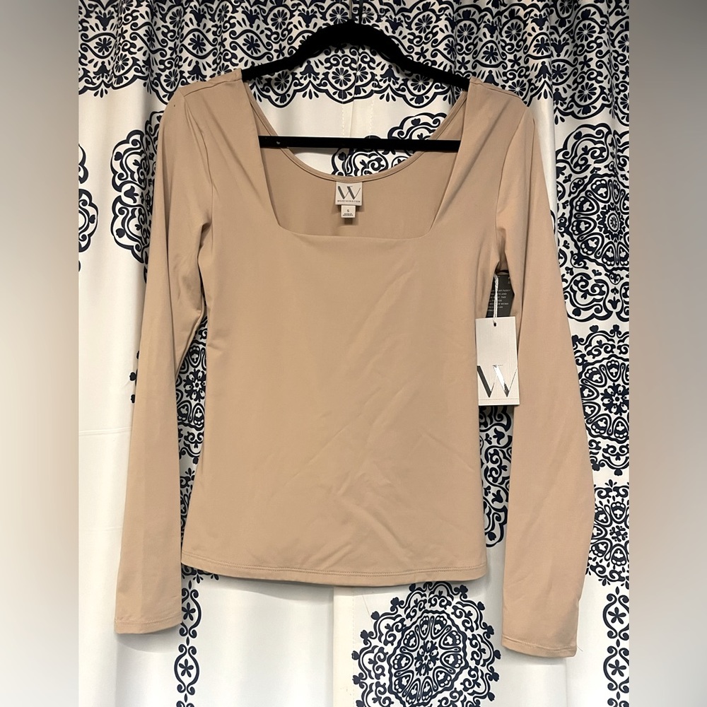 Women’s WORTHINGTON Spandex Square Neck Long-sleeved Beige Top Sz S